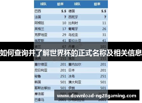 如何查询并了解世界杯的正式名称及相关信息