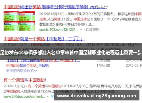 足协发布44家俱乐部准入名单意味着中国足球职业化进程迈出重要一步