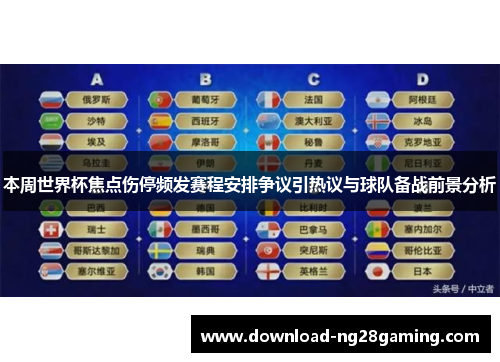 本周世界杯焦点伤停频发赛程安排争议引热议与球队备战前景分析 本周世界杯焦点伤停频发赛程安排争议引热议与球队备战前景分析