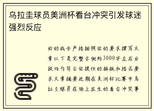 乌拉圭球员美洲杯看台冲突引发球迷强烈反应 乌拉圭球员美洲杯看台冲突引发球迷强烈反应