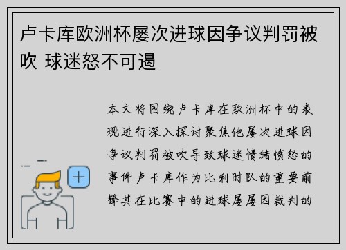 卢卡库欧洲杯屡次进球因争议判罚被吹 球迷怒不可遏 卢卡库欧洲杯屡次进球因争议判罚被吹 球迷怒不可遏