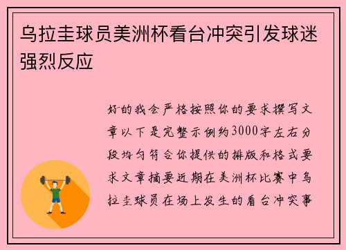 乌拉圭球员美洲杯看台冲突引发球迷强烈反应 乌拉圭球员美洲杯看台冲突引发球迷强烈反应